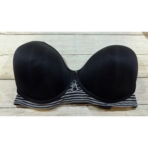 New Breezies Full Coverage Bra Black Gray Floral Stripes Sz 42D  TbU